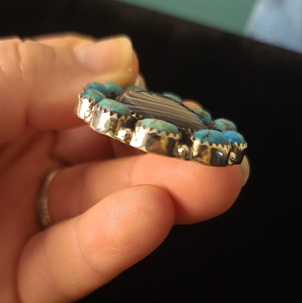 Gorgeous Turquoise and Fordyte Solid Sterling Silver Pendant
